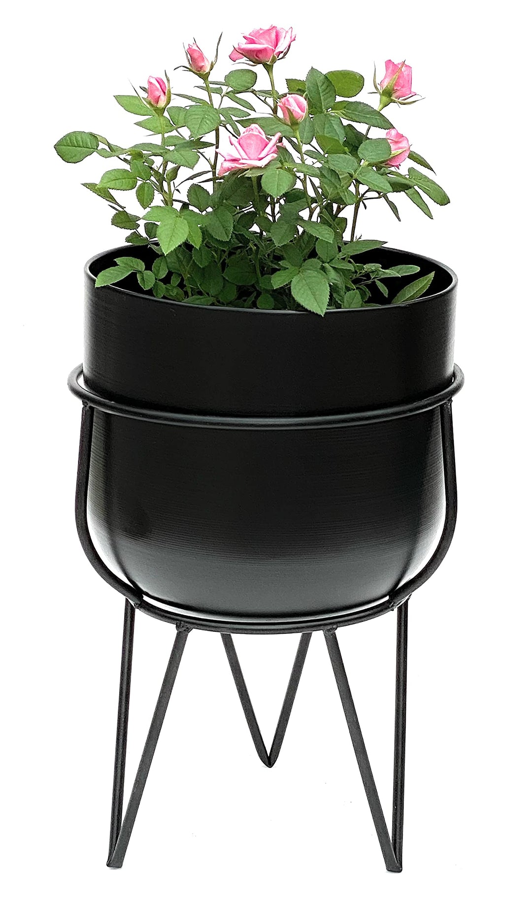 DanDiBo Blumenhocker mit Topf Metall Schwarz 42,5 cm Blumenständer 96151 Blumensäule Modern Pflanzen