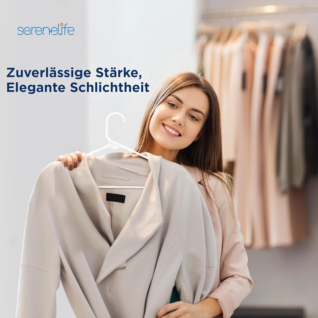 SereneLife Kleiderbügel Kunststoff Weiss, 20er Set, Bügel rutschfest und Platzsparend, Clothes Hange