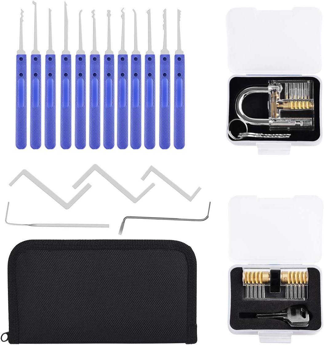 Lockpicking Set [Upgrade], Diyife 26 Stück Dietrich Set Komfort-Sicher Blau Silikon-Hand, mit 2 Tran
