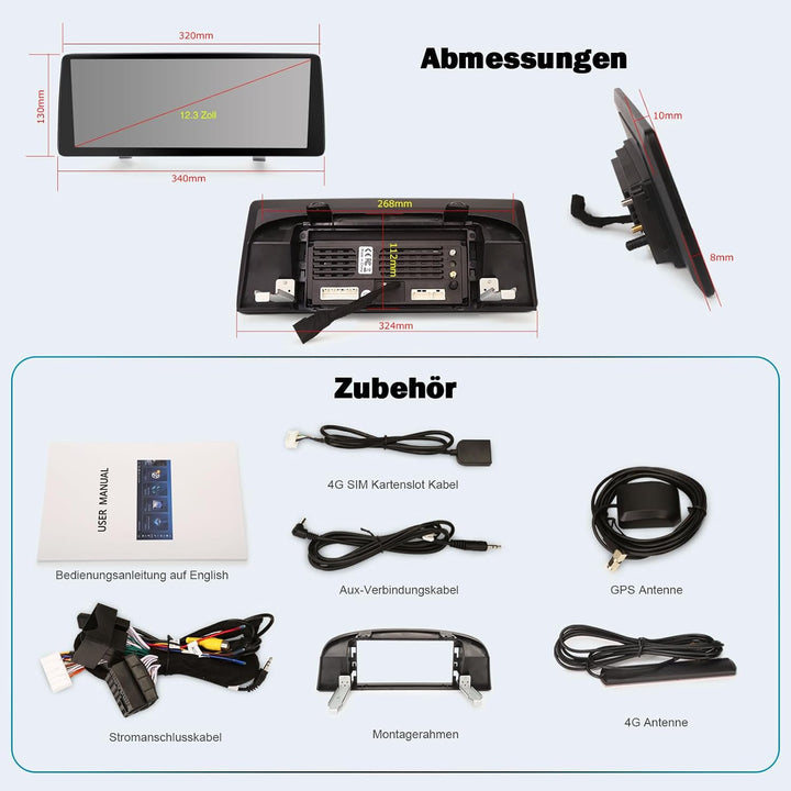 Erisin 12,3" Qualcomm 8-Kern 8GB+128GB Android 16 Autoradio GPS Navi für BMW 5er E60 E61(2005-2008)