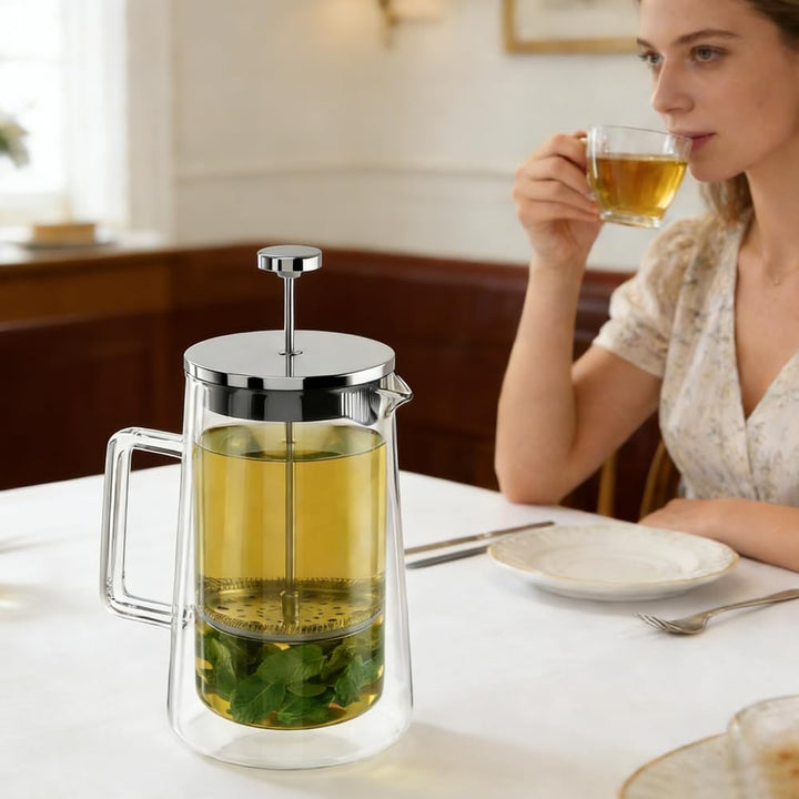 FARYODI Kaffeepresse French Press 1 Liter, Glas Kaffeebereiter mit Permanent Edelstahl Filter, Therm