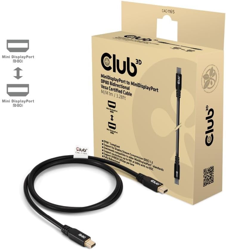 Club3D CAC-1165 MiniDP™ auf MiniDP™ DP80 Bidirektionales Vesa-zertifiziertes Kabel 1m 1 metro / 3.28