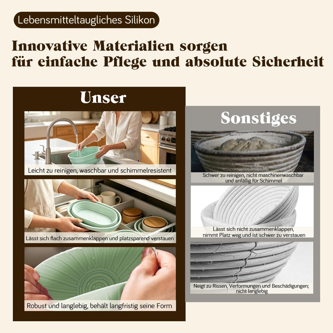 Sauerteig Starter Set, 30-teilig Gärkorb Brot, 30CM runde und ovale Silikon-Gärkörbe, Komplettset Br