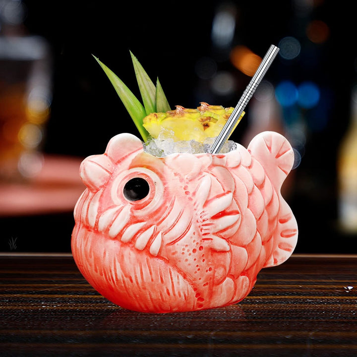 Tiki-Tassen-Set Fische Hawaii-Party-Becher aus Keramik für Cocktails hochwertiges Tassen-Set mit 2 T