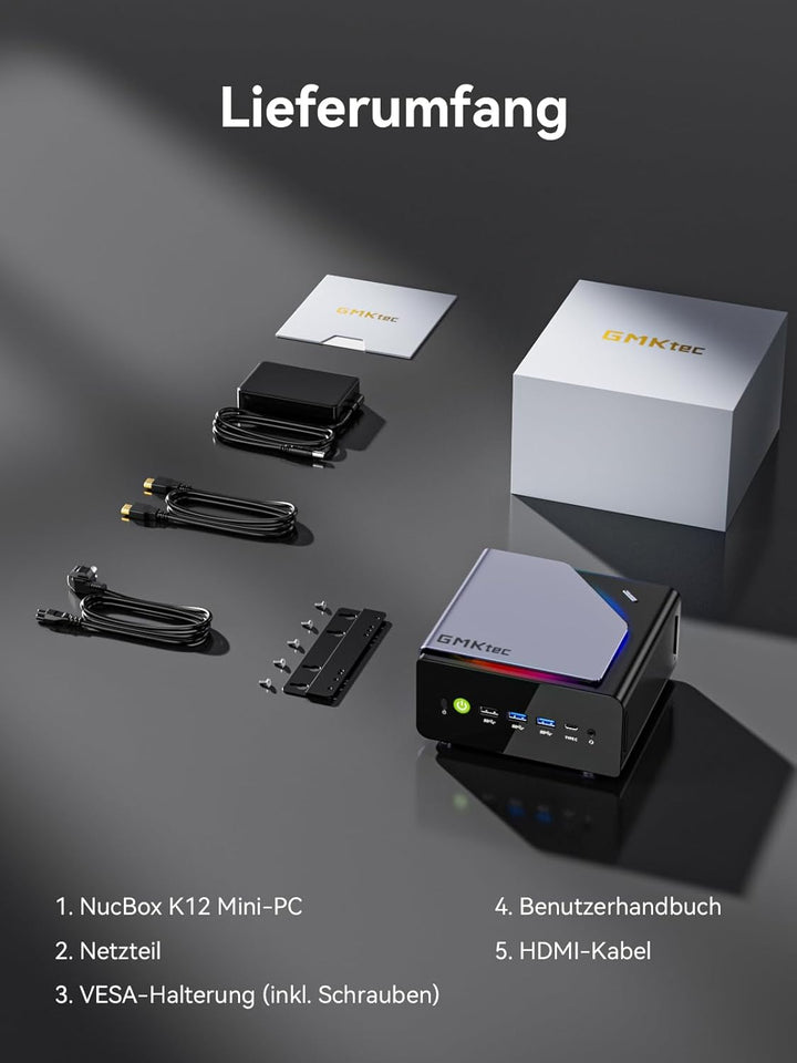 GMKtec K12 Mini Gaming PC mit Oculink AMD Ryzen 7 H255 (Aufgewertet 8745HS) 32GB DDR5 RAM 512GB SSD,
