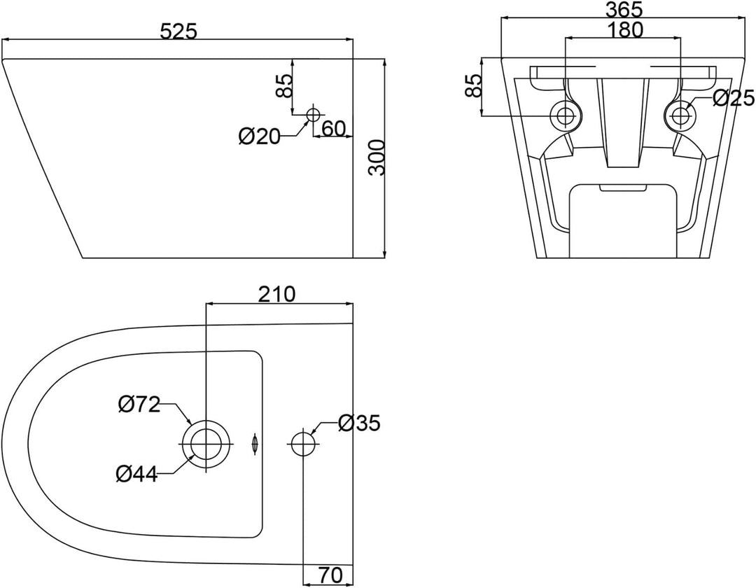 Hänge-Bidet mit Nano-Beschichtung - Wand-Bidet aus Keramik mit Hahnloch und Überlaufschutz - Dusche