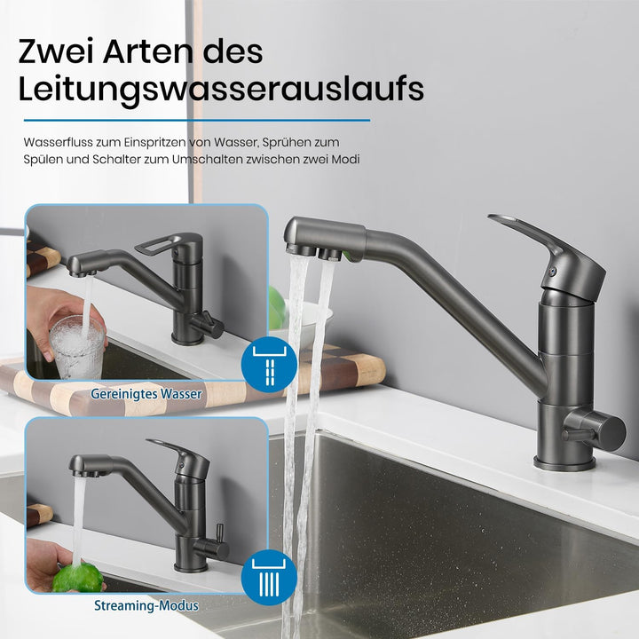 3-Wege-Küchenarmatur, 360° drehbarer Küchenarmatur, Spültischarmatur mit flexiblem Auslauf, G3/8 Zol
