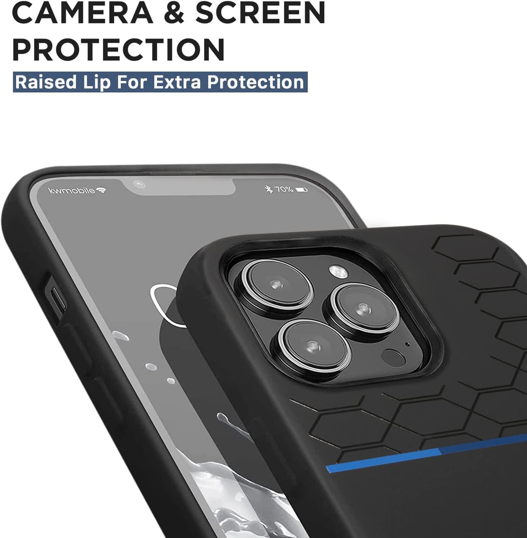 BMW iPhone 14 Pro Max Schutzhülle in Schwarz mit UV Lack Muster Silikon Glatt & Anti-Scratch Schutzh