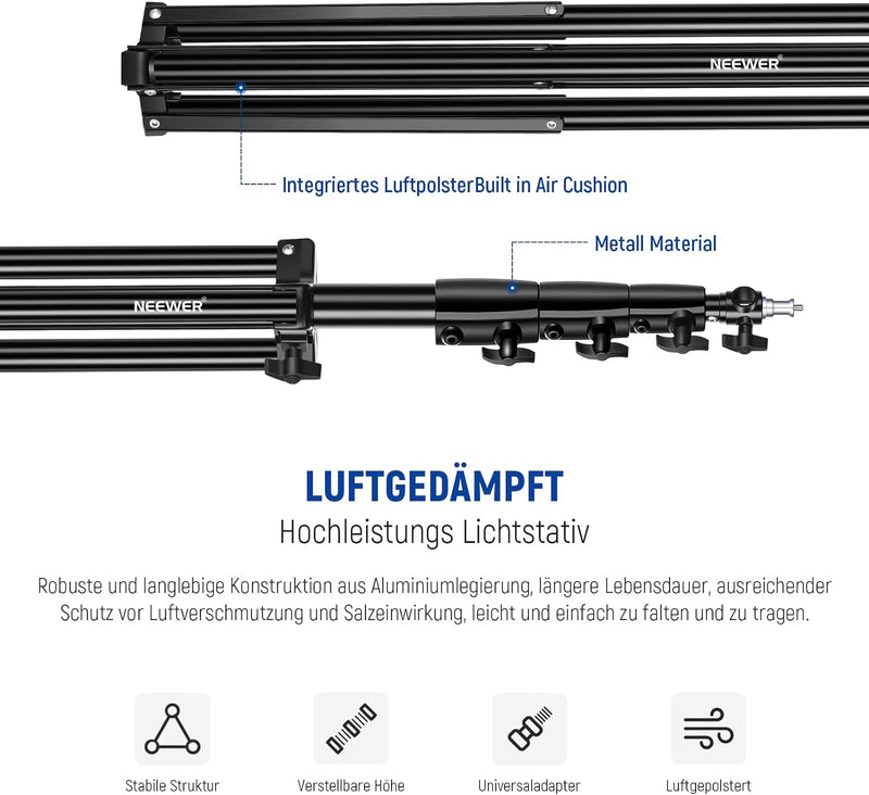 NEEWER 4m Lichtstativ, Luftgepolstertes Heavy Duty Metallstativ für Ringlicht Fotografie Lampen mit