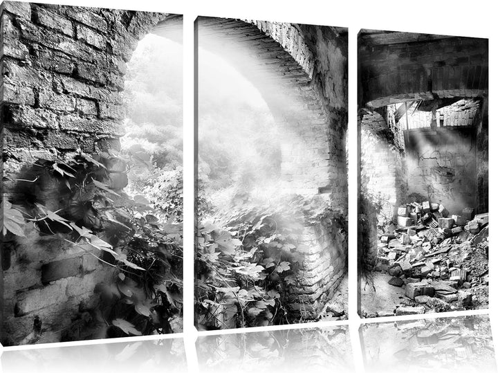 Pixxprint Alte Ruine als Leinwandbild | Grösse: 3 Teilig (120x80) | Wandbild| Kunstdruck | fertig be
