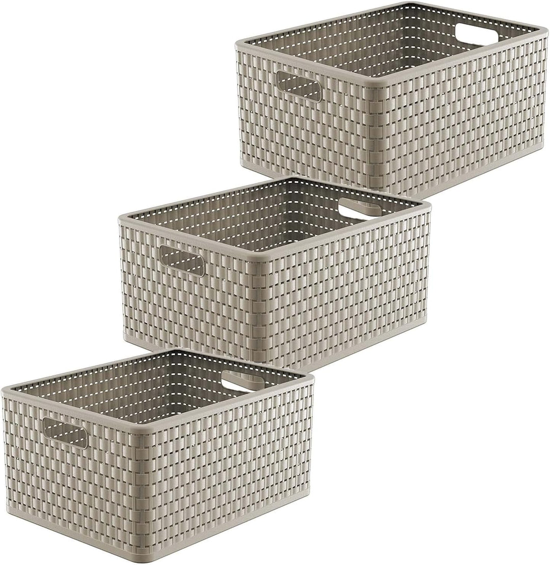 Rotho Country 3er-Set Aufbewahrungsbox Rattan-Optik, Kunststoff (PP) BPA-frei, Cappuccino, 3 x A4+/2