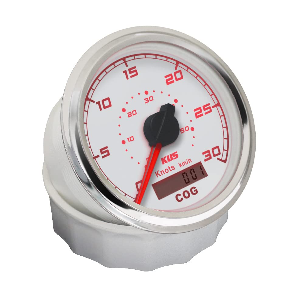 KUS GPS Tacho Kilometerzähler 30Knots Für Boot Yachten 85mm 12V/24V (Weiss), weiss