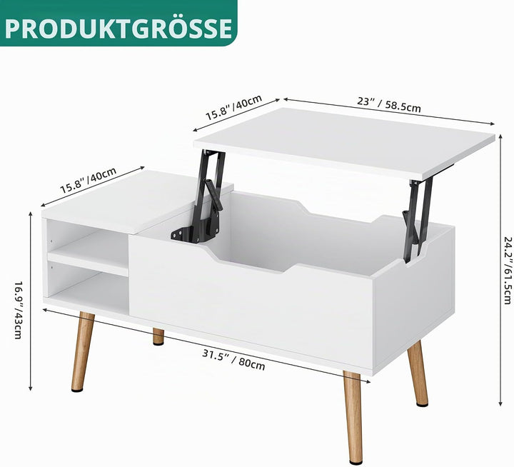 YITAHOME Couchtisch mit Anhebbarer Platte und Verstecktem Fach, verstellbare Ablagefläche, Federhebe