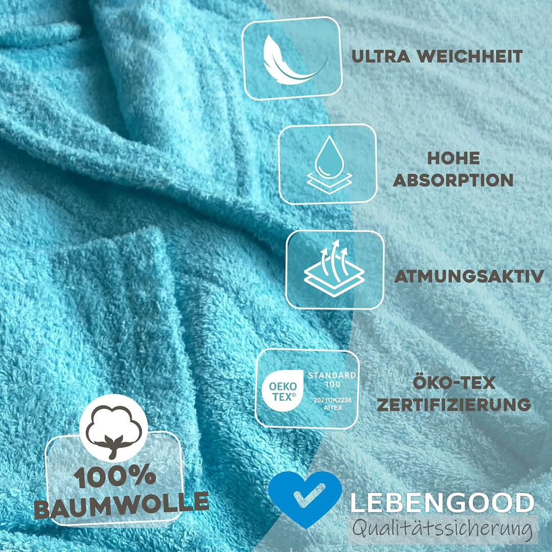Bademantel für Damen, Herren, Unisex, Frottee 100% Baumwolle, Weicher Morgenmantel Dusche, Grössen F