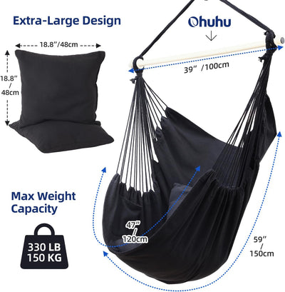 Ohuhu Hängesessel mit 2 Kissen und Deckenhaken-Kit, Hängesessel Outdoor XL Hängestuhl bis 150 kg für