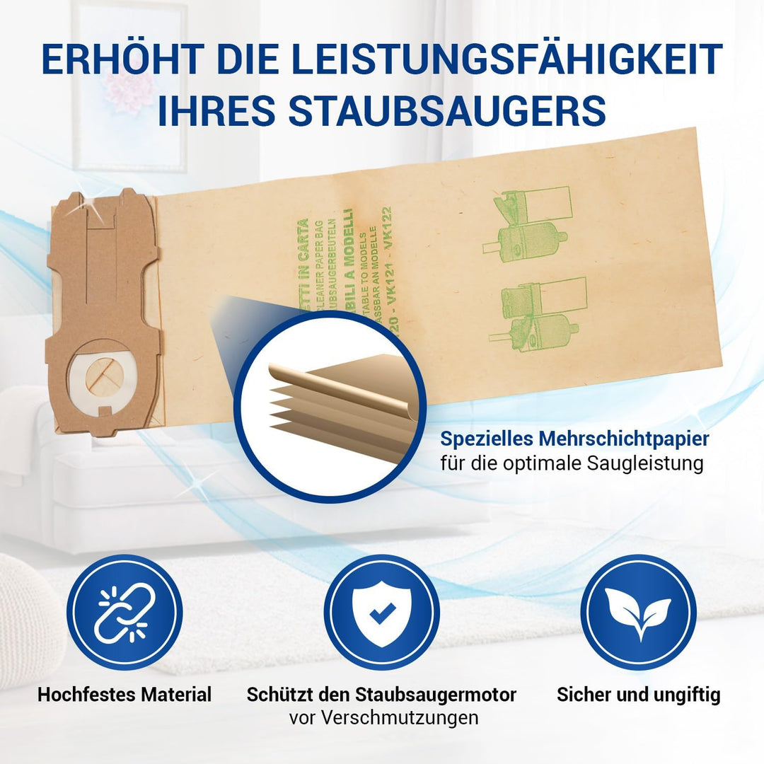 VIOKS Staubsauger Beutel 16x Ersatz für Vоrwerk Staubsauger Kobold VK118 VK119 VK120 VK121 VK122 &amp; S