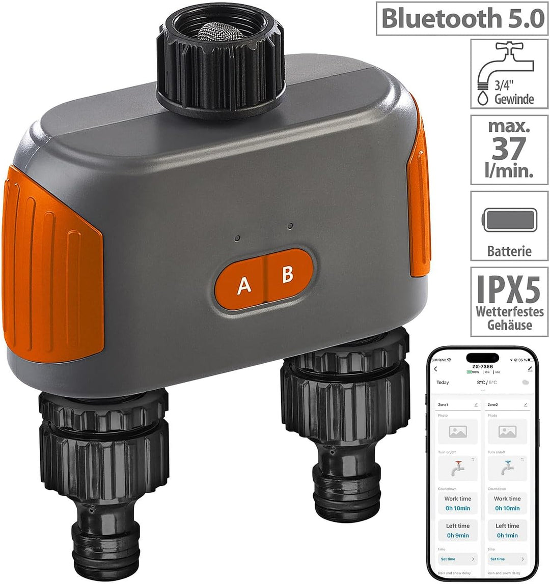 Royal Gardineer Bewässerungscomputer App: 2-Zonen Bewässerungssystem Bluetooth 5, Timer, manuell & A