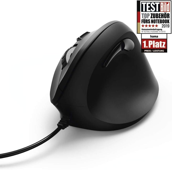 Hama ergonomische Maus (Vertikale Maus kabelgebunden für Rechtshänder, 3 Geschwindigkeitsstufen bis
