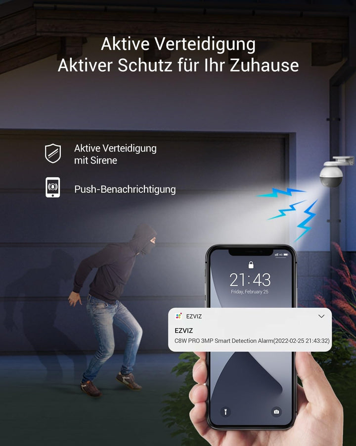EZVIZ 2K WLAN IP PT Kamera, Outdoor Kamera mit KI-Personenerkennung, Active Verteidigung, 30 Meter F