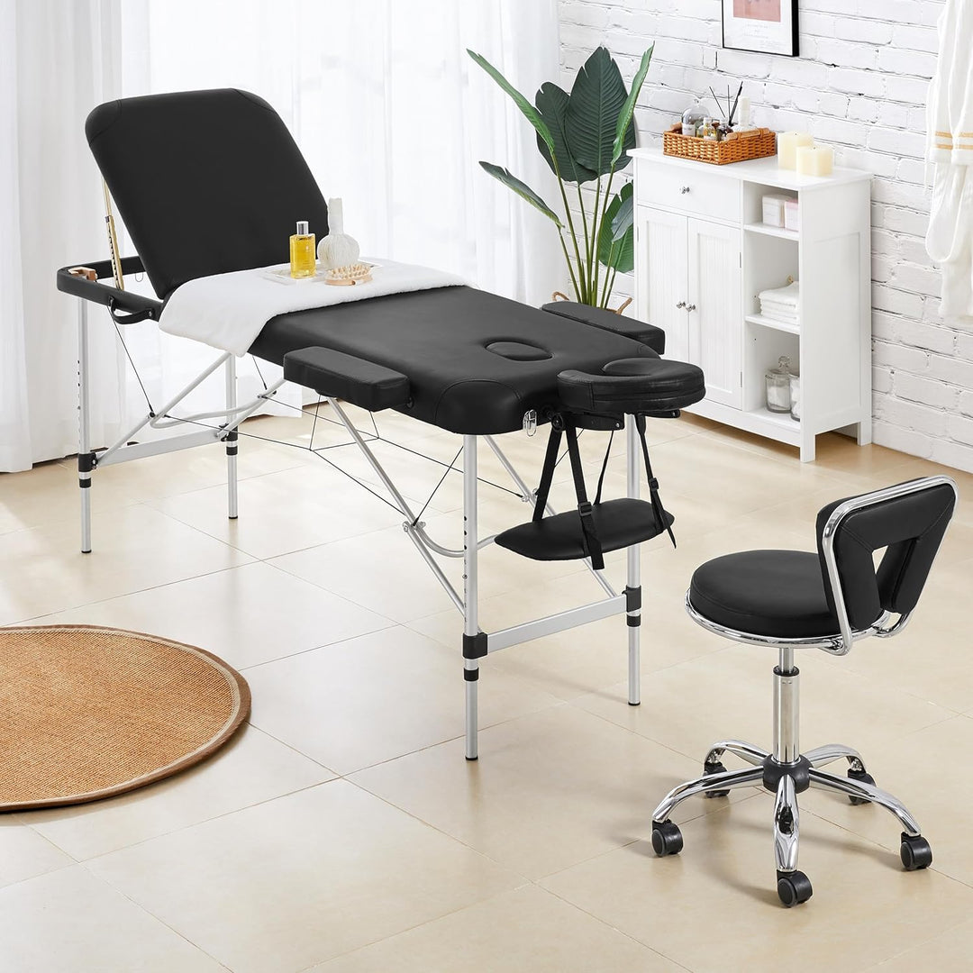 Yaheetech Rollhocker mit Rückenlehne Höhenverstellbar 46,5-61cm Drehhocker mit Rollen 360° Drehbar B