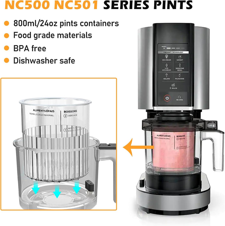 BORDEAG Behälter für Ninja Creami - 4 Stück Eisbehälter, Ersatz für NC501EU, NC500EU Zubehör