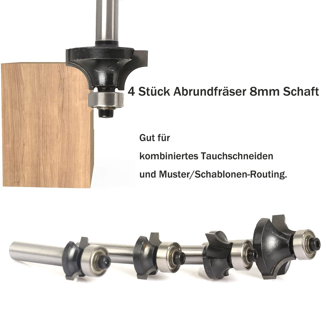 Sinoprotools 4 Stück Abrundfräsar, 8mm Schaft Rundfräser Standard Radiusfräsar Set, mit Kugelleger,
