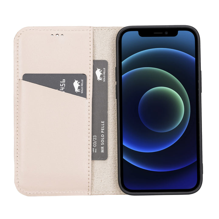Solo Pelle aufklappbare Lederhülle kompatibel für iPhone 13 Mini in 5.4 Zoll inkl. 1 Kartenfach für