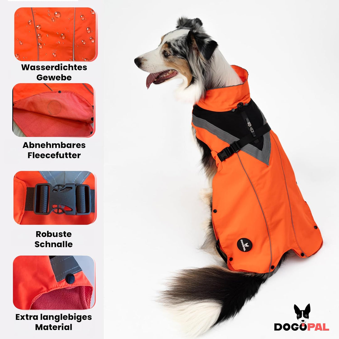 DOGOPAL 2in1 Allwetter-Hundemantel – Wasserdichter Hunderegenmantel mit herausnehmbarem Fleece – Reg