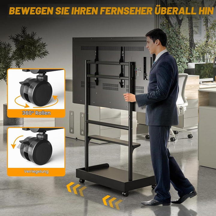 TVON TV Ständer Rollbar TV Rollwagen Für 40 bis 86 Zoll Flach &amp; Curved Fernseher, Höhenverstellbarer