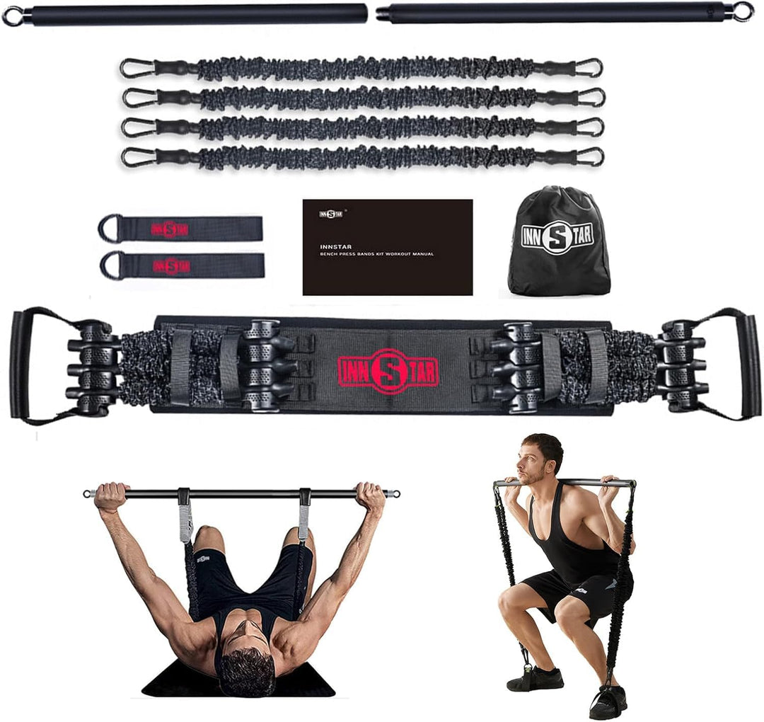 INNSTAR Portable Home Gym 3.0 Set, Verstellbares Widerstandsband mit Stange und Kniebeugen-Bändern f