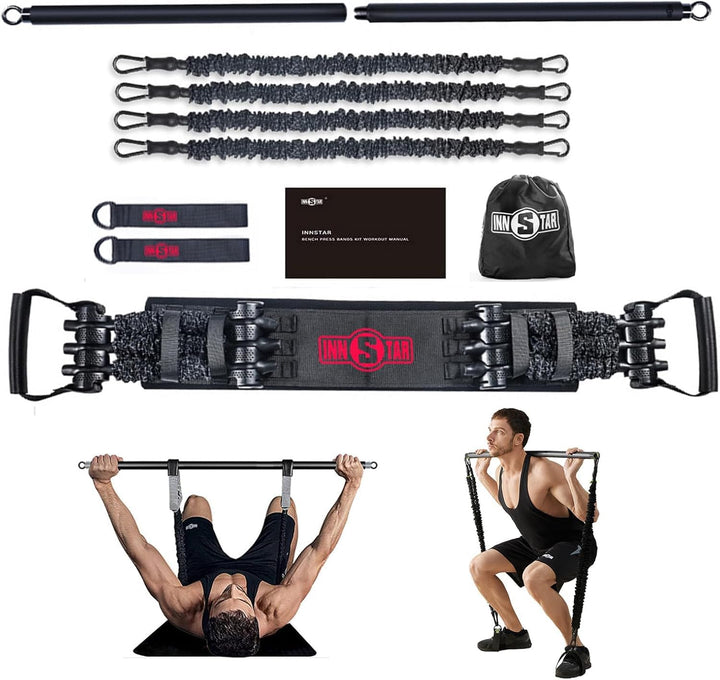 INNSTAR Portable Home Gym 3.0 Set, Verstellbares Widerstandsband mit Stange und Kniebeugen-Bändern f