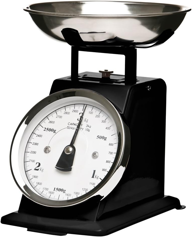 Premier Housewares Küchenwaage im Retrolook mit Edelstahlschale, mattschwarz, Schwarz