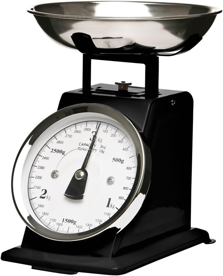 Premier Housewares Küchenwaage im Retrolook mit Edelstahlschale, mattschwarz, Schwarz