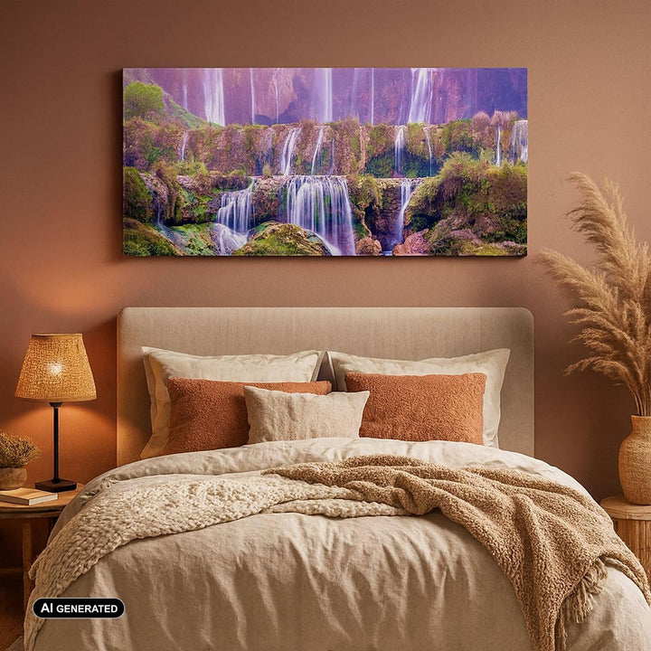 Panorama Bilder auf Leinwand 100x40cm Leinwandbild Wasserfall Natur Gross Wanddeko Bild Schlafzimmer