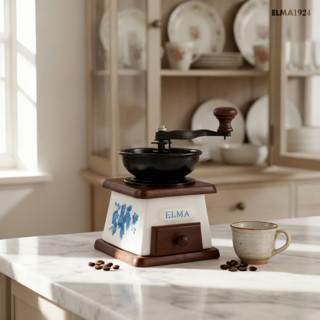 ELMA Manuelle Kaffeemühle aus Keramik für den dekorativen Einsatz, braune Vintage-Stil Retro manuell