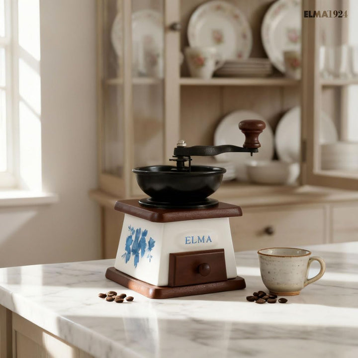 ELMA Manuelle Kaffeemühle aus Keramik für den dekorativen Einsatz, braune Vintage-Stil Retro manuell