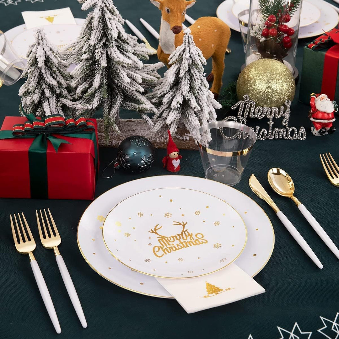 KAHEIGN 175Pcs Mehrweg Weihnachtsgeschirr Set für 25 Personen, Wiederverwendbares Weihnachten Geschi