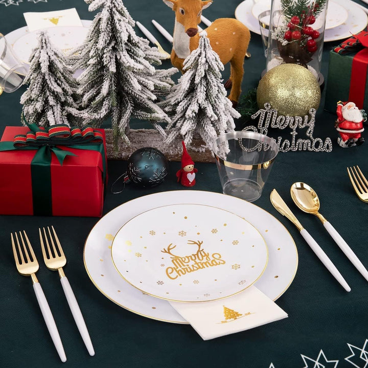 KAHEIGN 175Pcs Mehrweg Weihnachtsgeschirr Set für 25 Personen, Wiederverwendbares Weihnachten Geschi
