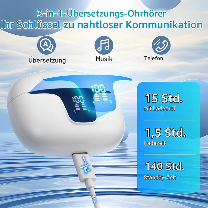 Echtzeit Übersetzer Kopfhörer - KI Übersetzer Kopfhörer mit 150 Sprachen, langer Akkulaufzeit, Bluet