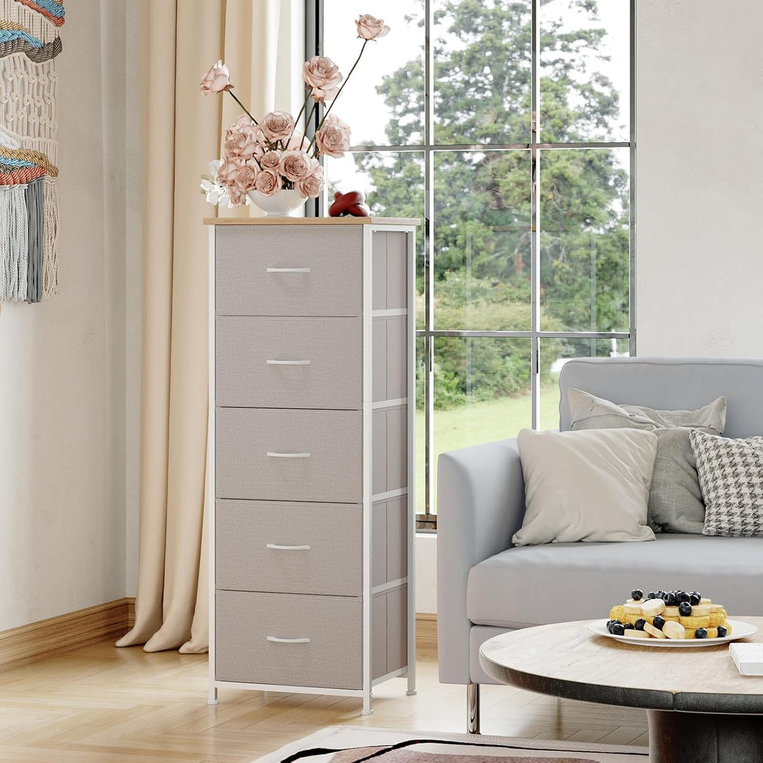 Somdot Kommode mit Schubladen aus Stoff für Schlafzimmer, Kommode Wohnzimmer Flur, Komodenschrank Sc