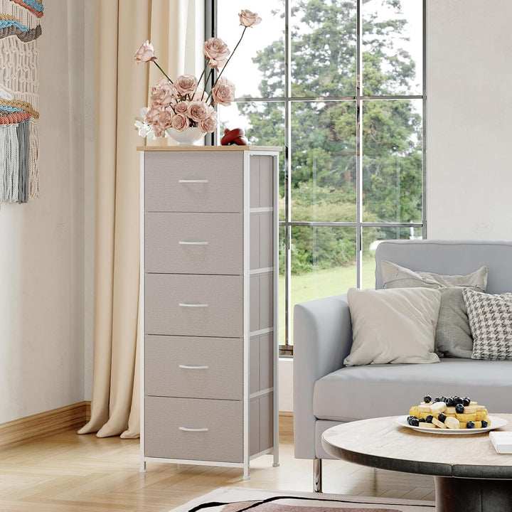 Somdot Kommode mit Schubladen aus Stoff für Schlafzimmer, Kommode Wohnzimmer Flur, Komodenschrank Sc