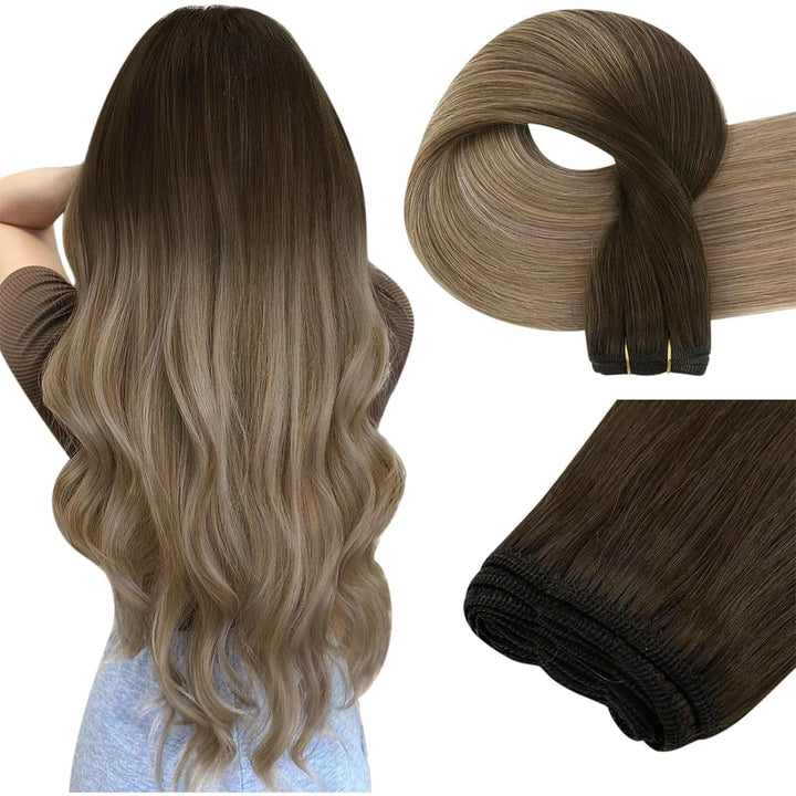 Easyouth Tressen Echthaar Extension Ombre Braun Tressen Haarverlängerungen Darkest Brown Balayage Mi