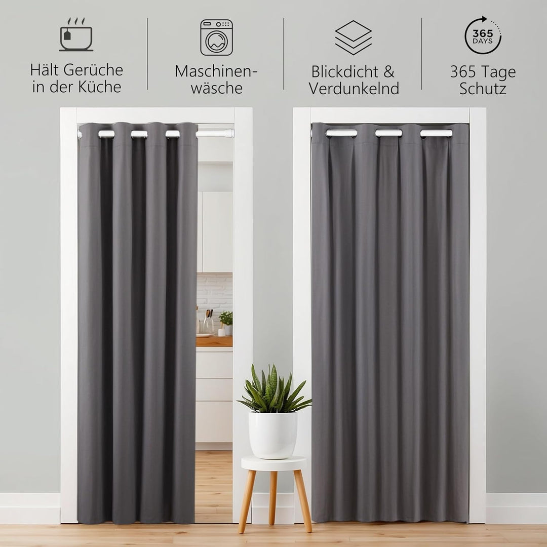 tinycurtains, Türvorhang mit Teleskopstange, einfache Montage in nur 1 Minute ohne Bohren (Türvorhan