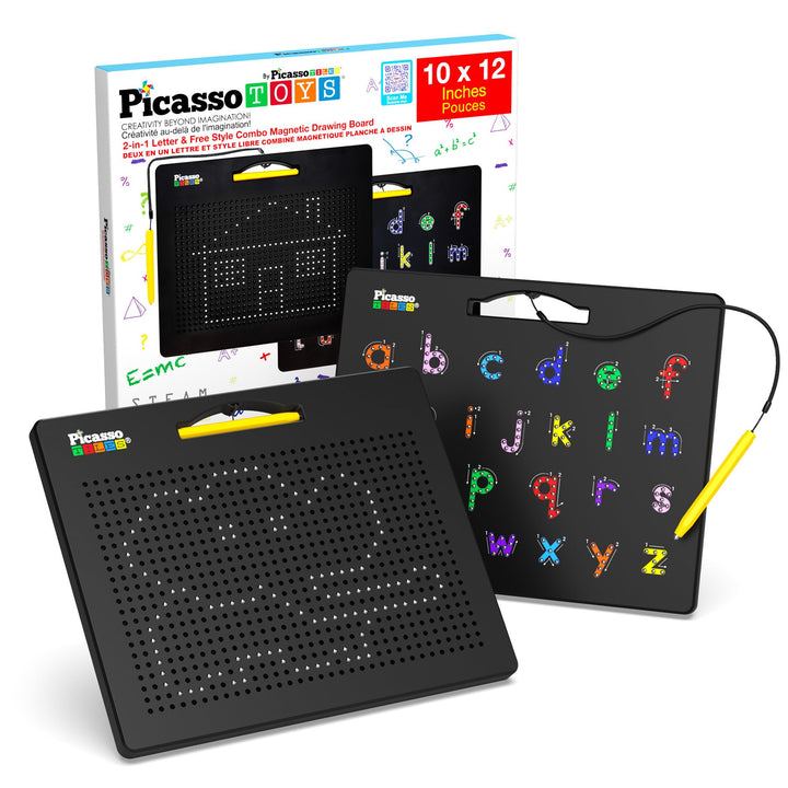 PicassoTiles 2-in-1 doppelseitiges magnetisches Zeichenbrett Kleinbuchstaben und Freestyle-Schreible