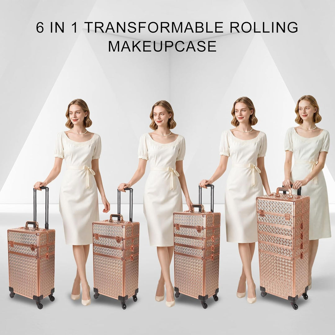 Kosmetikkoffer Trolley, 6-in-1 Schminkkoffer mit Spiegel & Schloss, Grosser Kosmetik Reisekoffer Mak
