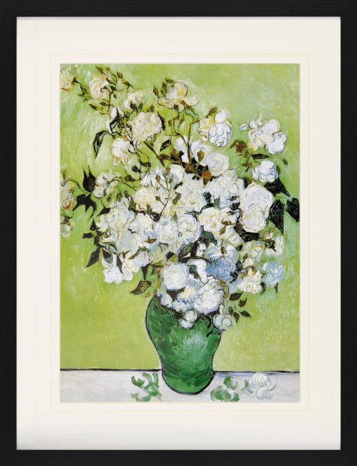 1art1 Vincent Van Gogh Poster Vase Mit Weissen Rosen, 1890 Gerahmtes Bild Mit Edlem Passepartout | W