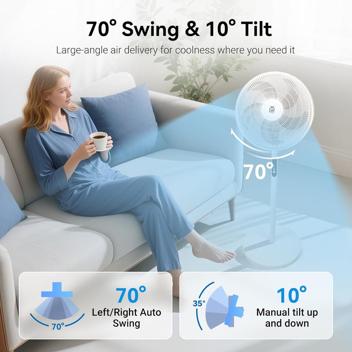 EXTRASTAR 16 Zoll Standventilator 50W, 3 Windstufen, 70° Oszillation & 10° Neigung, 5 PP Lüfterblätt