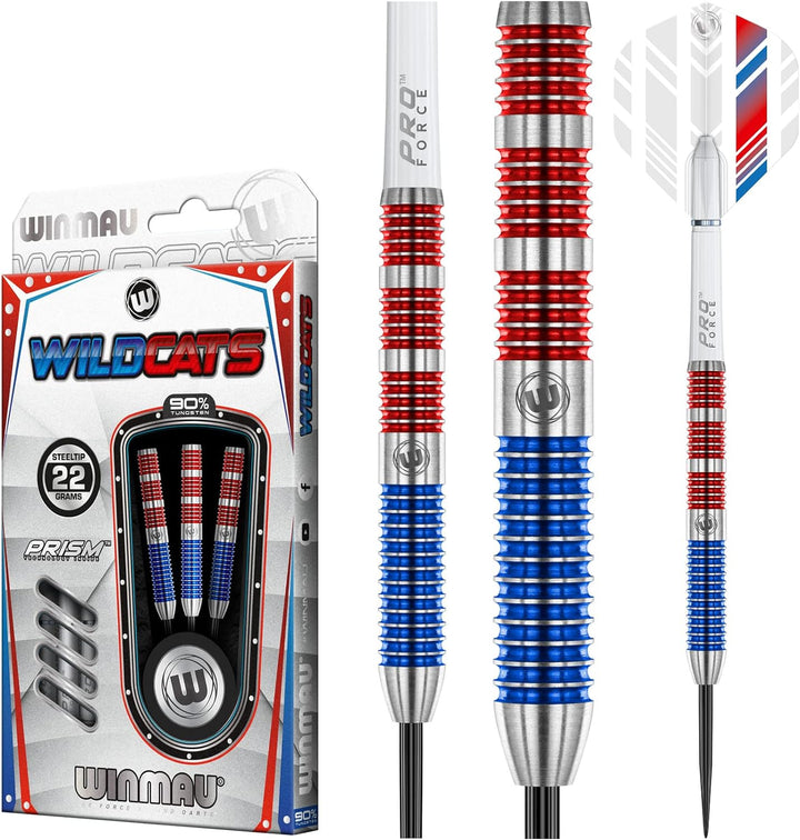 WINMAU Wildcats 22 Gramm Profi Wolfram Steeltip Dartpfeile Set mit Flights und Schäfte