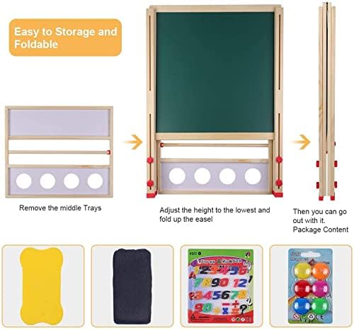 Wakects Multiaktivität Holztafel, 3 in 1 Magnetische Kindertafel mit Ständer, für Kinder mit Zubehör