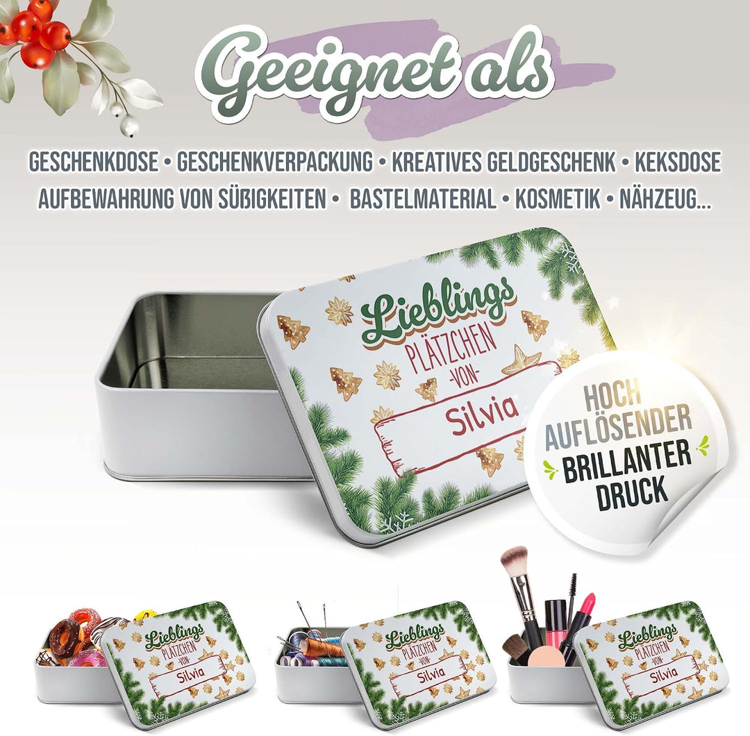 Print Royal PR Geschenkdose mit Name personalisiert - Lieblingsplätzchen - Blechdose bedrucken, Aufb